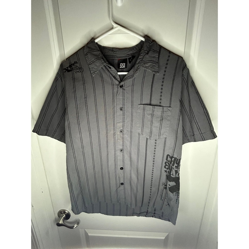 Vintage Y2k "The X Games" Grunge Skater Striped Button Up Shirt No Flaws